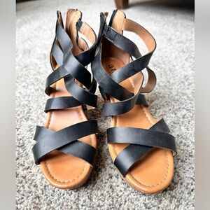 a.n.a Black Strappy Wrap Sandals with Tan Footbed